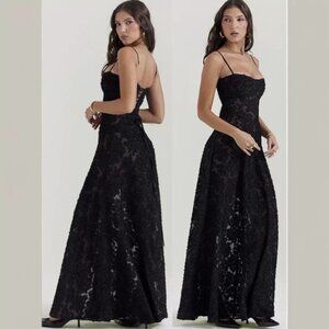 Sexy Backless Strap Evening Black Dress- Medium